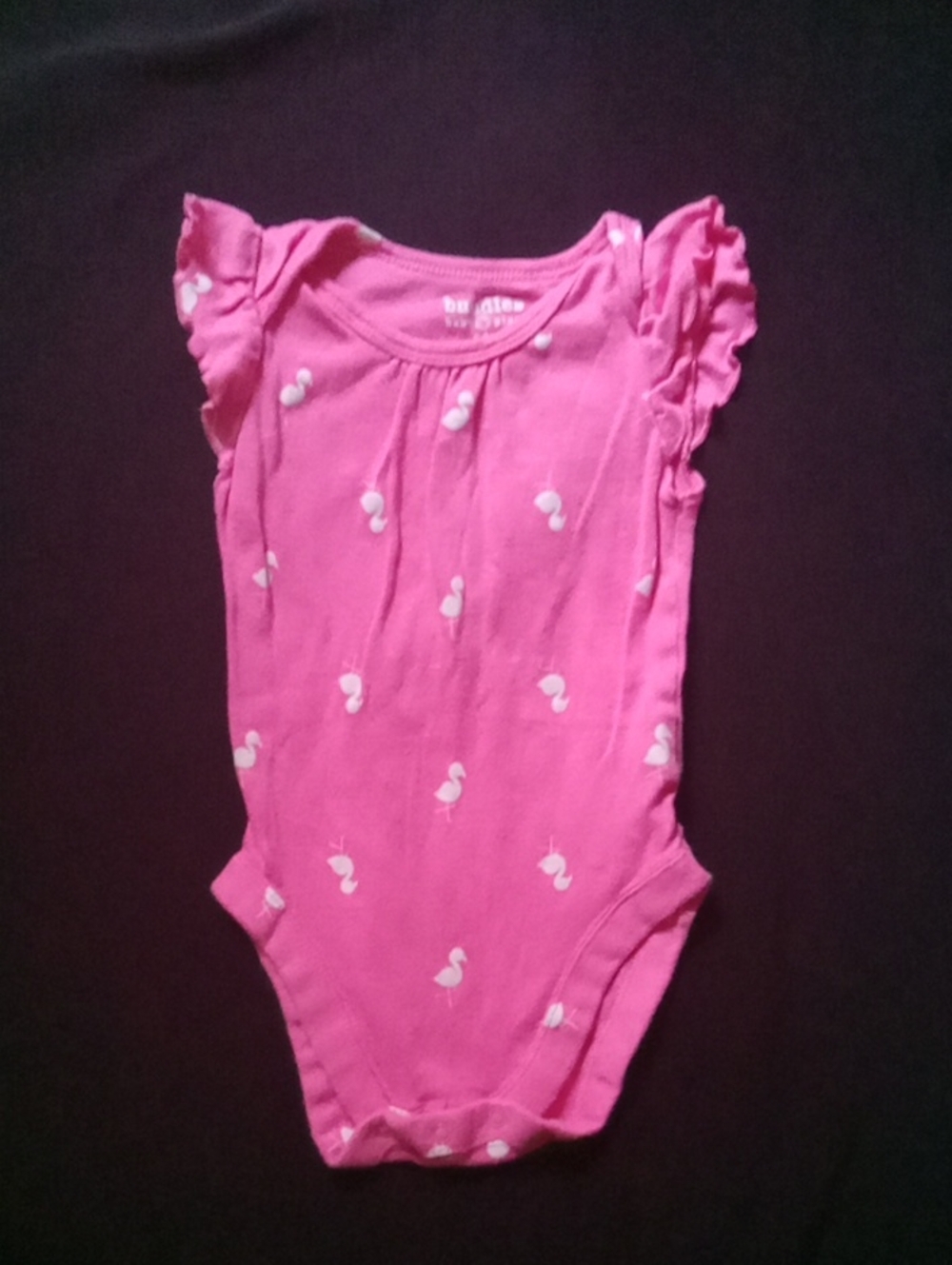 Pink Flutter-Sleeve Baby One-Piece with White Duck Pattern